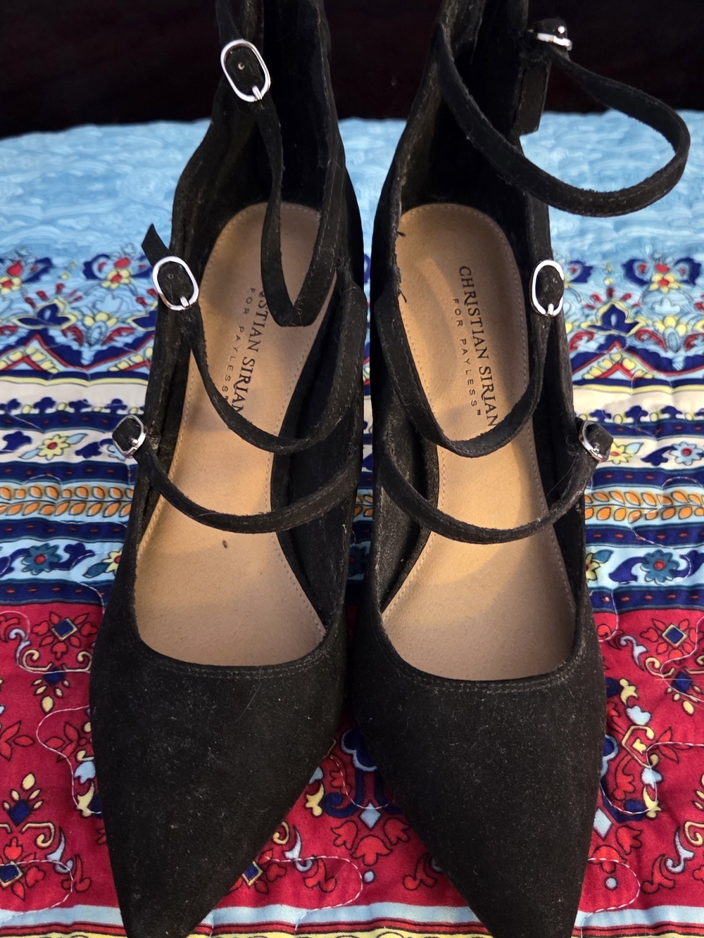Christian Siriano Black Suede Strappy Pointed Toe Heels
